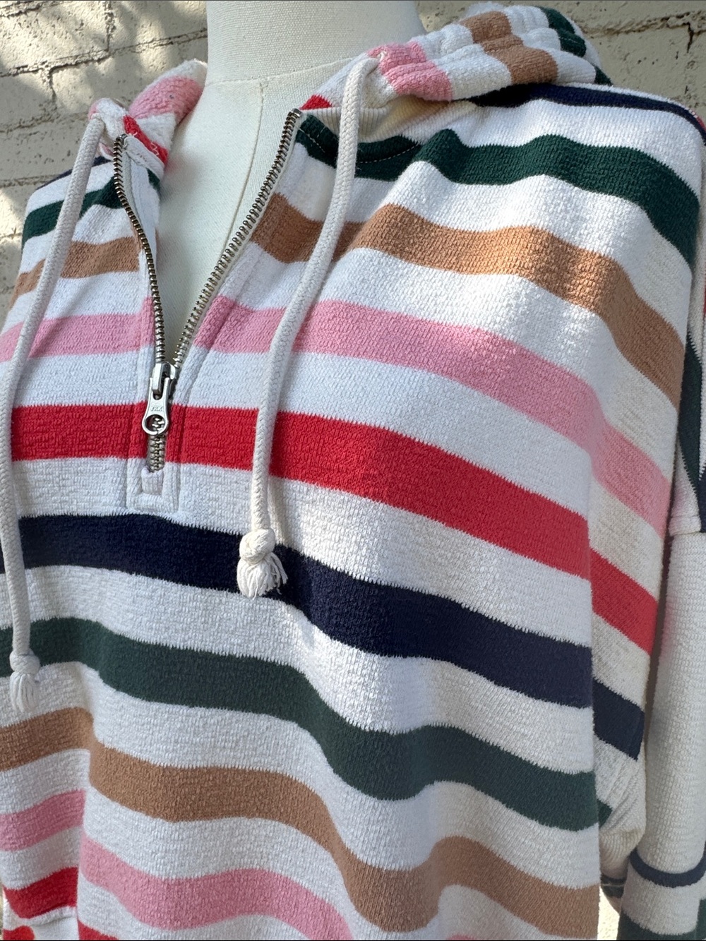 aerie Restart Quarter Zip Hoodie Soft Muslin Stripe Size S - Picture 9 of 13